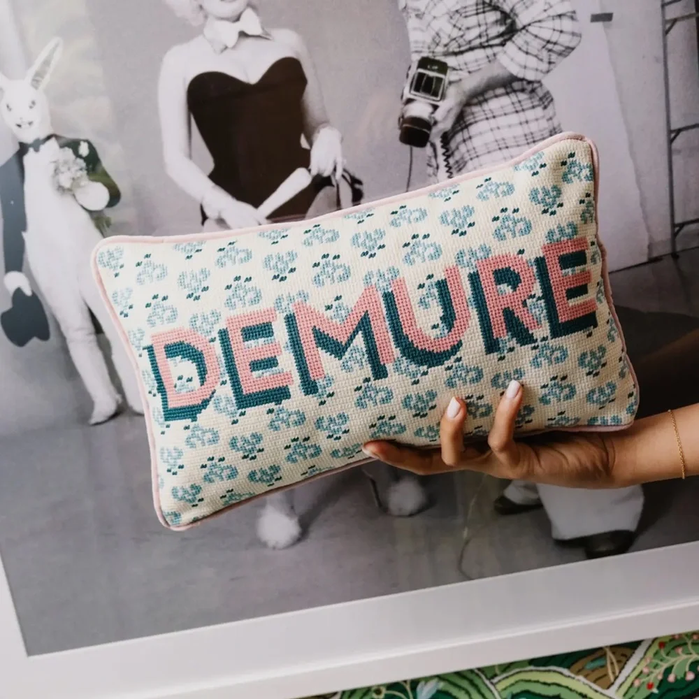 Furbish Studio “Demure” Needlepoint Pillow NWT Preppy Accent Throw Pillow